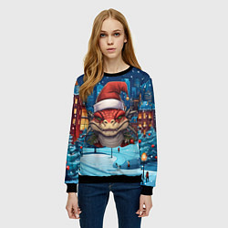 Свитшот женский Новогодний дракон 2024 зимний пейзаж, цвет: 3D-черный — фото 2