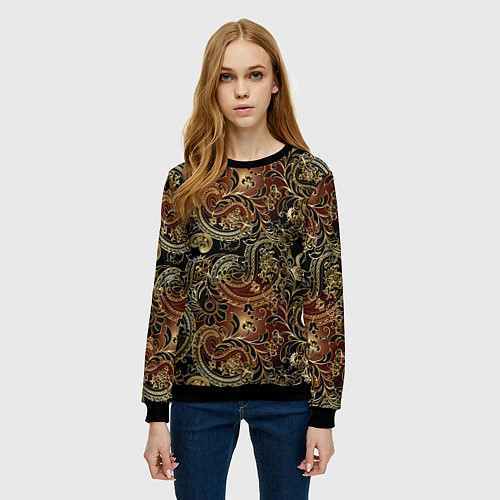Женский свитшот Золотые узоры пейсли / 3D-Черный – фото 3