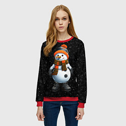Свитшот женский Снеговик и снежинки, цвет: 3D-красный — фото 2