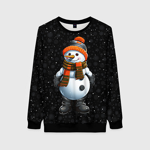 Женский свитшот Снеговик и снежинки / 3D-Черный – фото 1