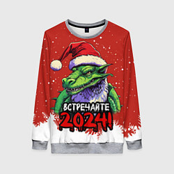 Женский свитшот Встречайте 2024 год зеленого дракона