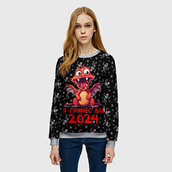 Свитшот женский Красный дракончик принес 2024, цвет: 3D-меланж — фото 2