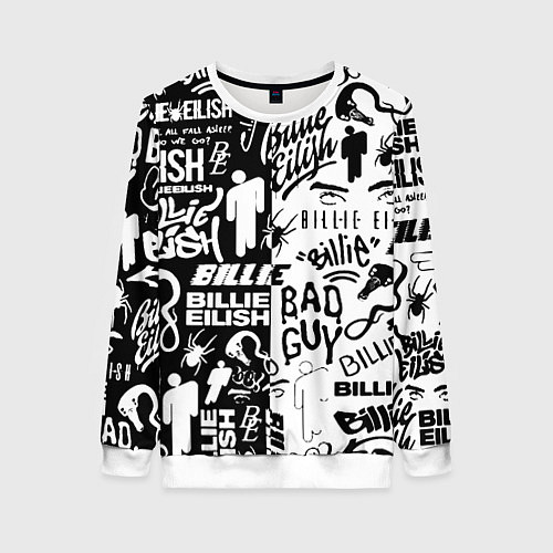 Женский свитшот Billie Eilish чернобелые битва лого / 3D-Белый – фото 1