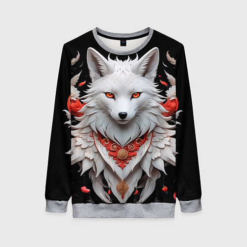 Женский свитшот Белая лисица - кицунэ / 3D-Меланж – фото 1