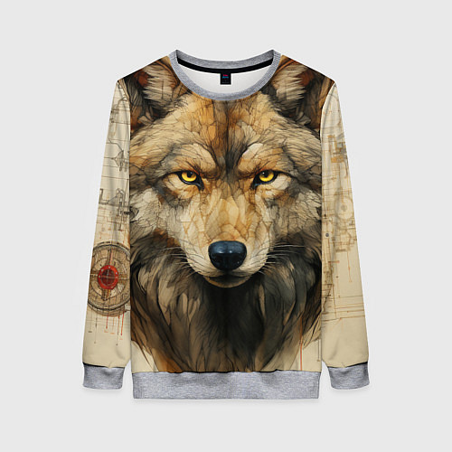 Женский свитшот Волк в стиле диаграмм Давинчи / 3D-Меланж – фото 1