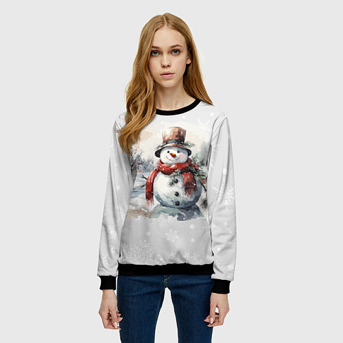 Женский свитшот Снеговик во дворе / 3D-Черный – фото 3