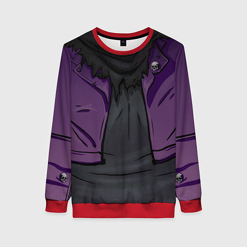 Женский свитшот Фиолетовая косуха лича с черепами / 3D-Красный – фото 1