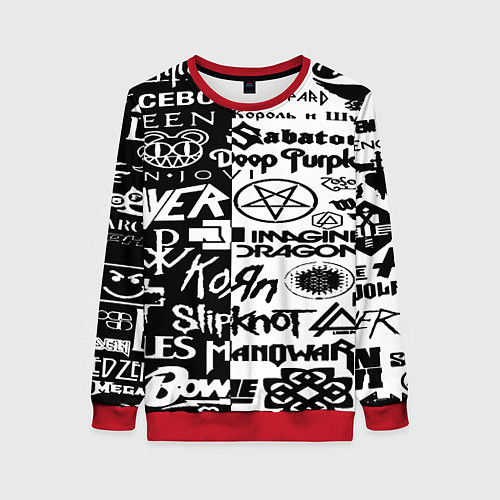 Женский свитшот Логотипы лучших групп черно белый / 3D-Красный – фото 1