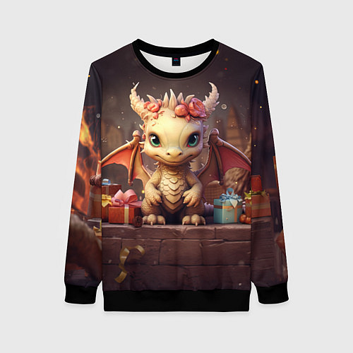 Женский свитшот Праздничный новогодний дракон / 3D-Черный – фото 1