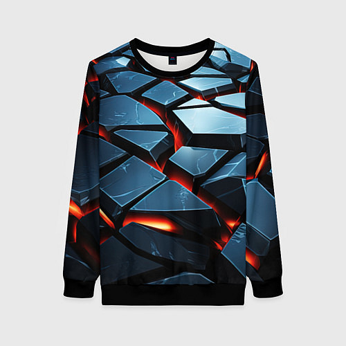 Женский свитшот Абстрактные плиты с оранжевым светом / 3D-Черный – фото 1