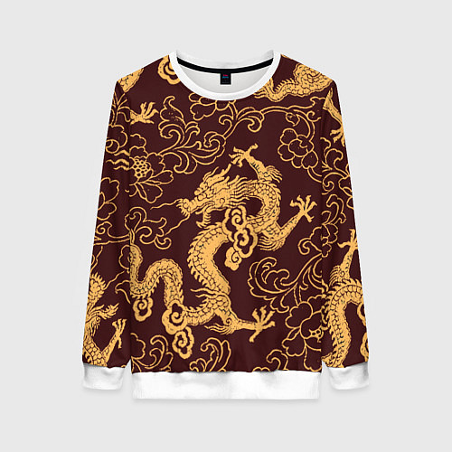 Женский свитшот Черно-золотая гравюра дракона / 3D-Белый – фото 1
