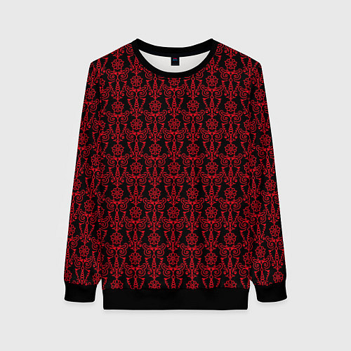 Женский свитшот Чёрно-красный узоры / 3D-Черный – фото 1