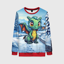 Женский свитшот Зеленый дракошка в городе