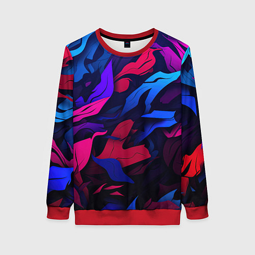 Женский свитшот Синие и фиолетовые яркие краски / 3D-Красный – фото 1