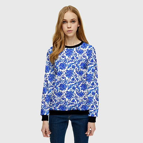 Женский свитшот Гжель классика / 3D-Черный – фото 3