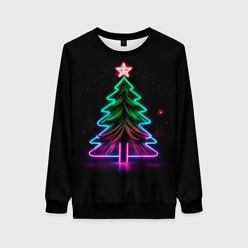 Женский свитшот Неоновая ёлка / 3D-Черный – фото 1