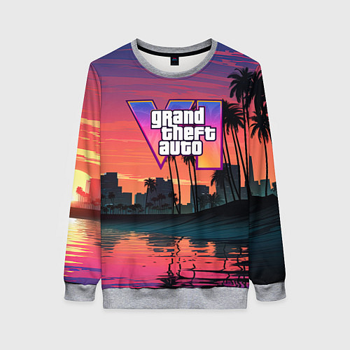 Женский свитшот GTA 6 лого на фоне заката / 3D-Меланж – фото 1