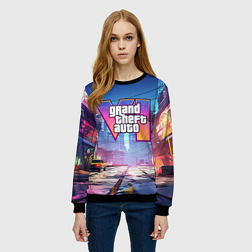Женский свитшот GTA 6 неоновый город / 3D-Черный – фото 3