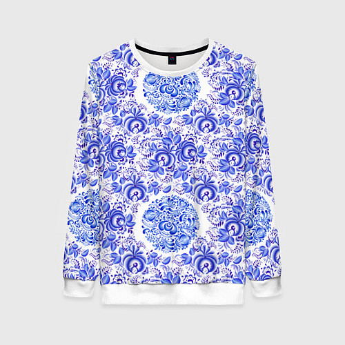 Женский свитшот Новогодняя гжель роспись / 3D-Белый – фото 1