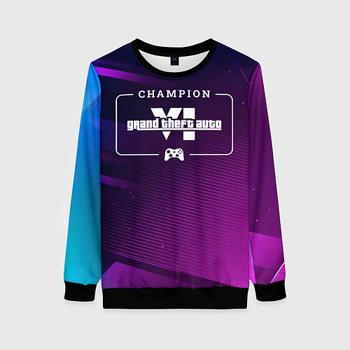 Женский свитшот GTA6 gaming champion: рамка с лого и джойстиком на / 3D-Черный – фото 1