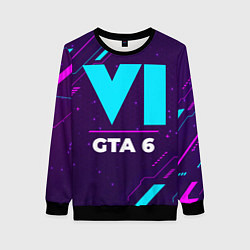 Женский свитшот Символ GTA 6 в неоновых цветах на темном фоне