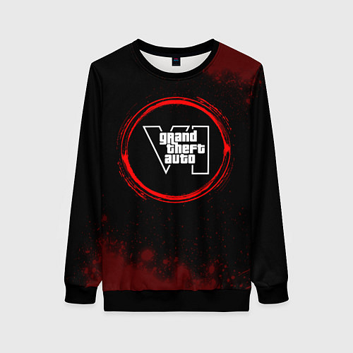 Женский свитшот Символ GTA6 и краска вокруг на темном фоне / 3D-Черный – фото 1