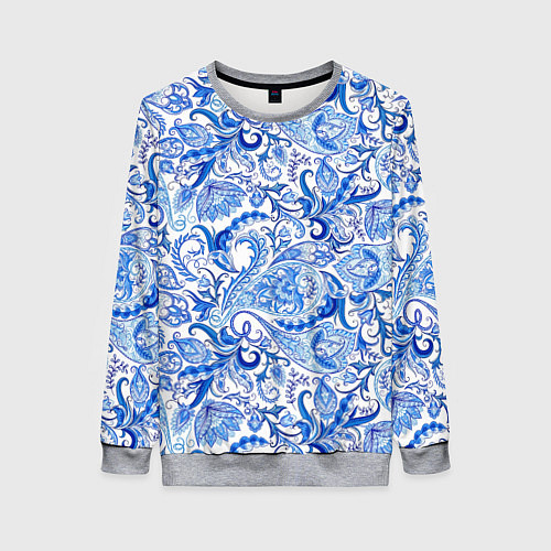 Женский свитшот Гжельская роспись на белом фоне / 3D-Меланж – фото 1