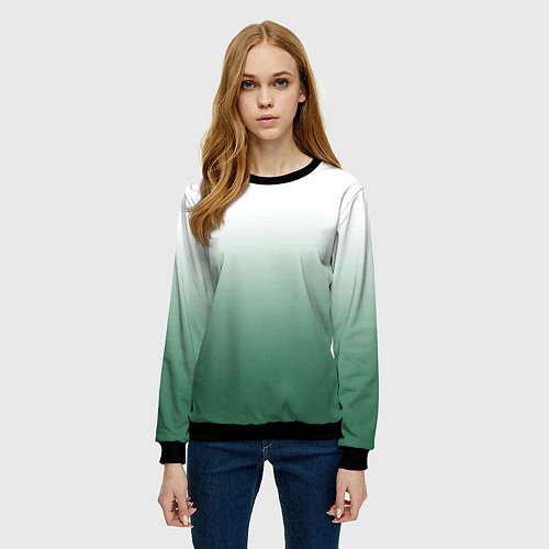 Женский свитшот Туманный градиент бело-зелёный / 3D-Черный – фото 3