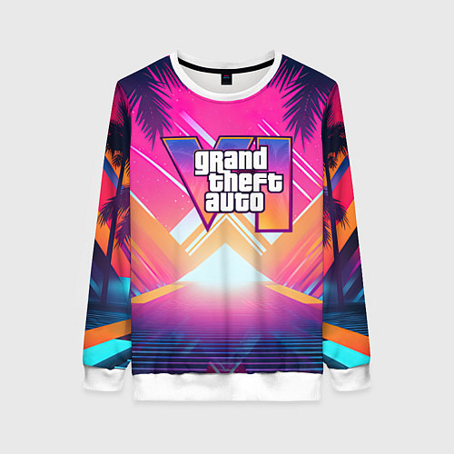 Женский свитшот GTA6 hot summer Vaporwave / 3D-Белый – фото 1