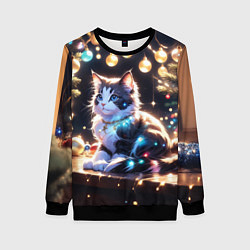 Женский свитшот Кот и новогодние украшения