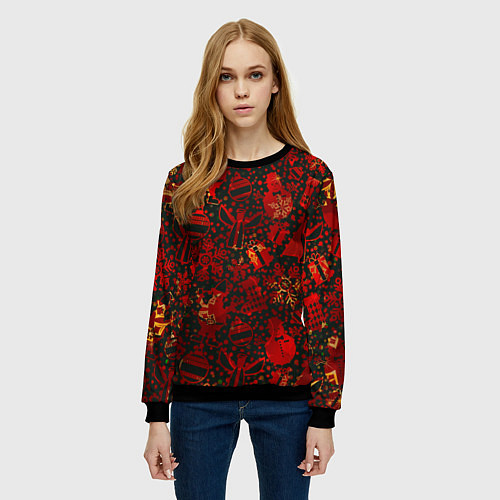 Женский свитшот Ёлочные игрушки и ёлки / 3D-Черный – фото 3