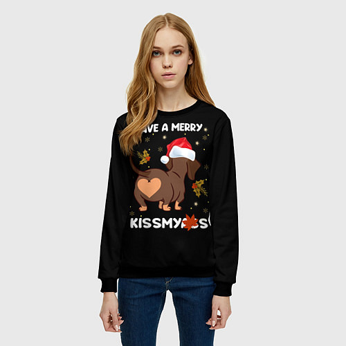 Женский свитшот Have a merry kissmyass / 3D-Черный – фото 3