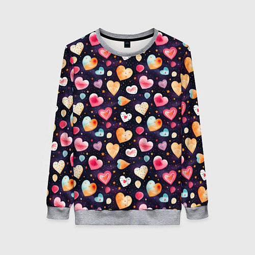 Женский свитшот Паттерн с сердечками на Валентинов день / 3D-Меланж – фото 1