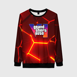 Свитшот женский GTA 6 лого на фоне разлома красных плит, цвет: 3D-черный