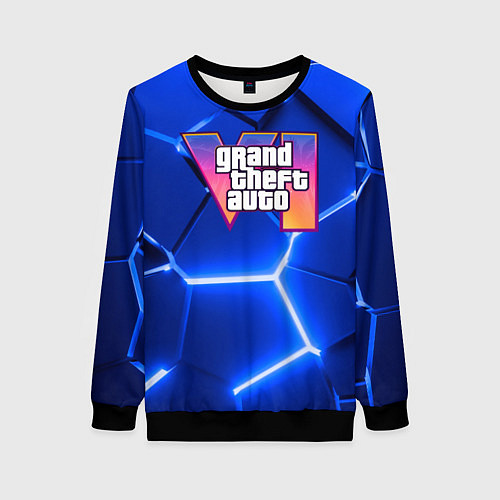 Женский свитшот GTA 6 лого на фоне разлома синих плит / 3D-Черный – фото 1