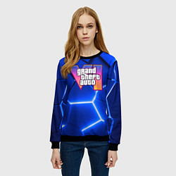 Свитшот женский GTA 6 лого на фоне разлома синих плит, цвет: 3D-черный — фото 2