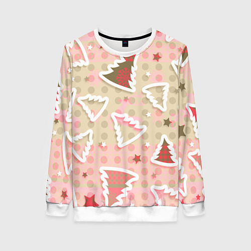 Женский свитшот Розовые узоры ёлки / 3D-Белый – фото 1