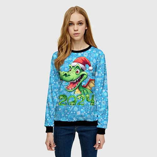 Женский свитшот Удивленный дракон 2024 / 3D-Черный – фото 3