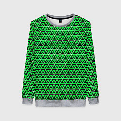 Свитшот женский Зелёные и чёрные треугольники, цвет: 3D-меланж