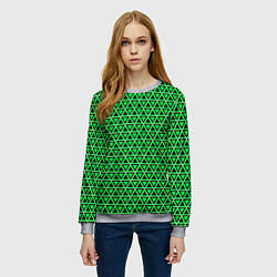 Свитшот женский Зелёные и чёрные треугольники, цвет: 3D-меланж — фото 2