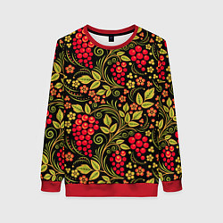 Свитшот женский Хохломская роспись красные ягоды, цвет: 3D-красный