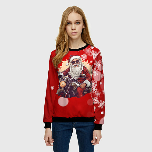 Женский свитшот Санта на мотоцикле / 3D-Черный – фото 3