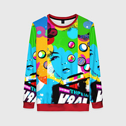 Свитшот женский Girls face - pop art, цвет: 3D-красный