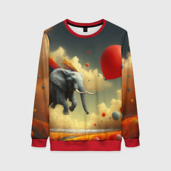 Свитшот женский Сюрреалистичный слон летит за шариком, цвет: 3D-красный