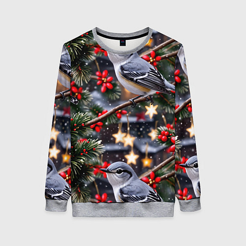 Женский свитшот Рождественская птица пересмешник / 3D-Меланж – фото 1