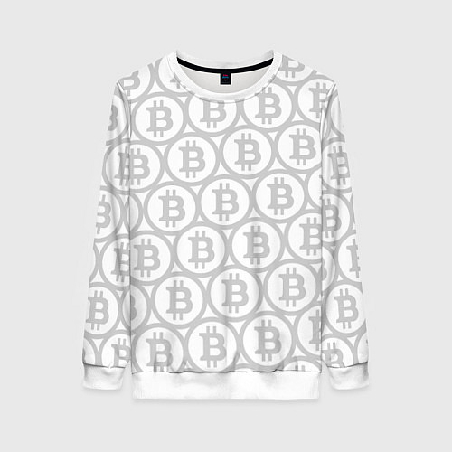 Женский свитшот Биткоин патерн на белом фоне / 3D-Белый – фото 1