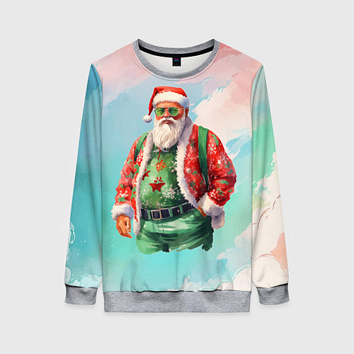 Женский свитшот Санта в стильном костюме / 3D-Меланж – фото 1