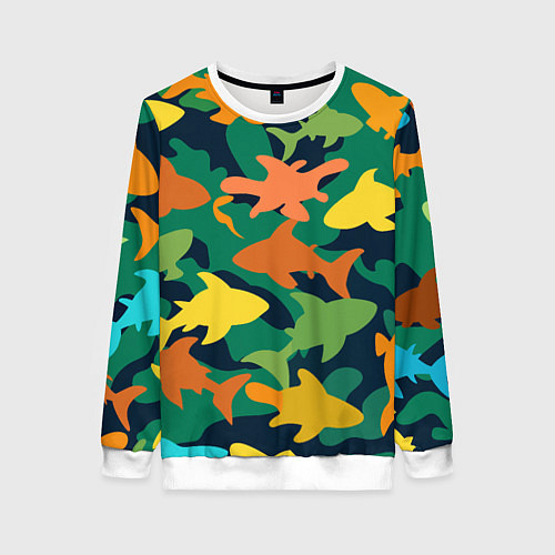 Женский свитшот Камуфляж силуэты рыбок / 3D-Белый – фото 1