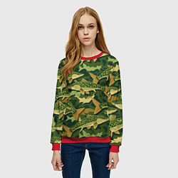 Свитшот женский Камуфляж рыболова - рыба щука, цвет: 3D-красный — фото 2