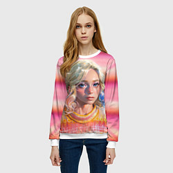 Свитшот женский Энид Синклер - арт и текстура розового свитера, цвет: 3D-белый — фото 2